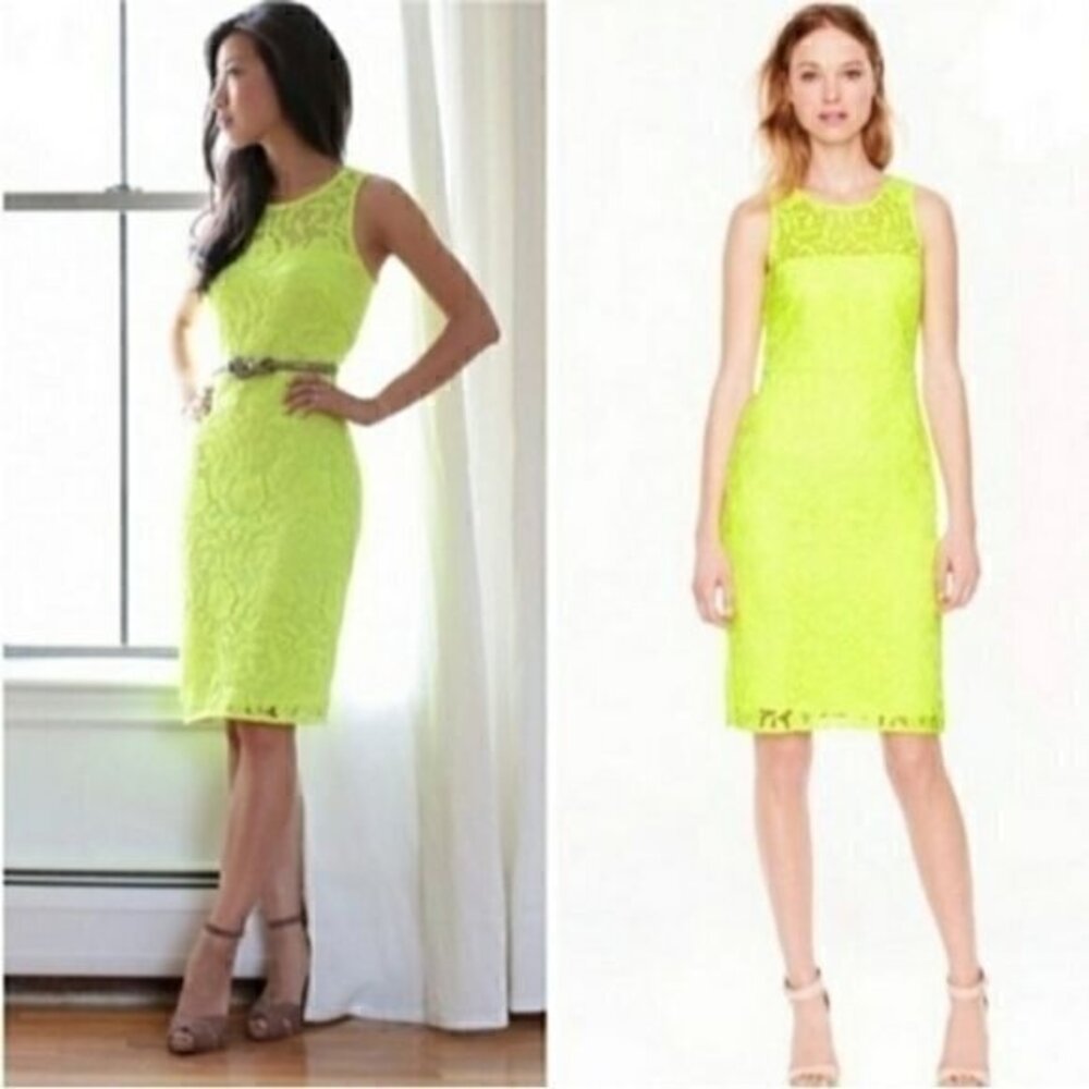 J.Crew Collection Womens Sheath Dress Neon Green Lace Midi Sleeveless Sz 8 New